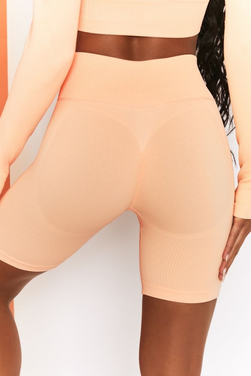 Oh Polly Long Distance Ribbed Tie Front Cycling Shorts Shorts Peach | RWMG-48137