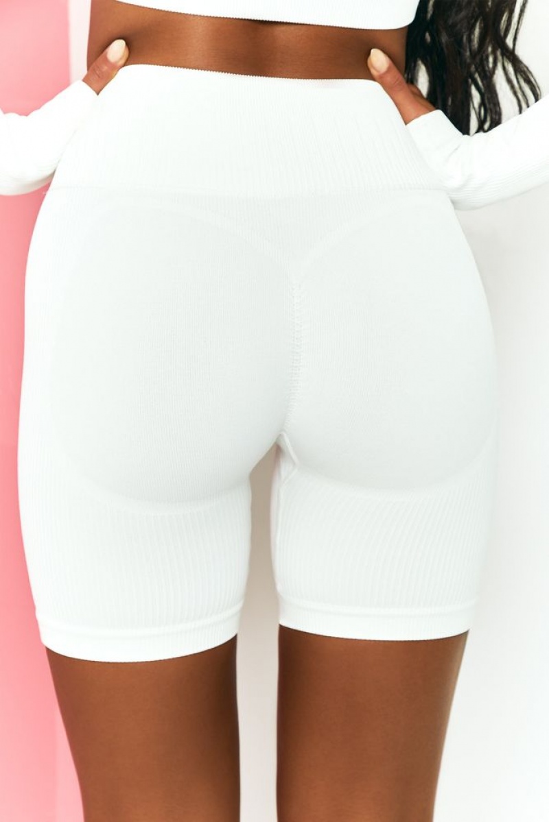 Oh Polly Long Distance Ribbed Tie Front Cycling Shorts Shorts White | BZUQ-19820