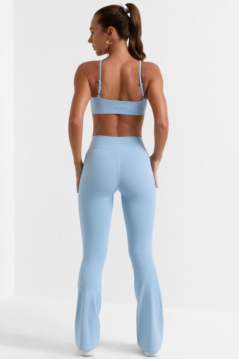 Oh Polly Match Cross Waistband Flare Pocket Leggings Gym Leggings Ice Blue | MZHK-71289