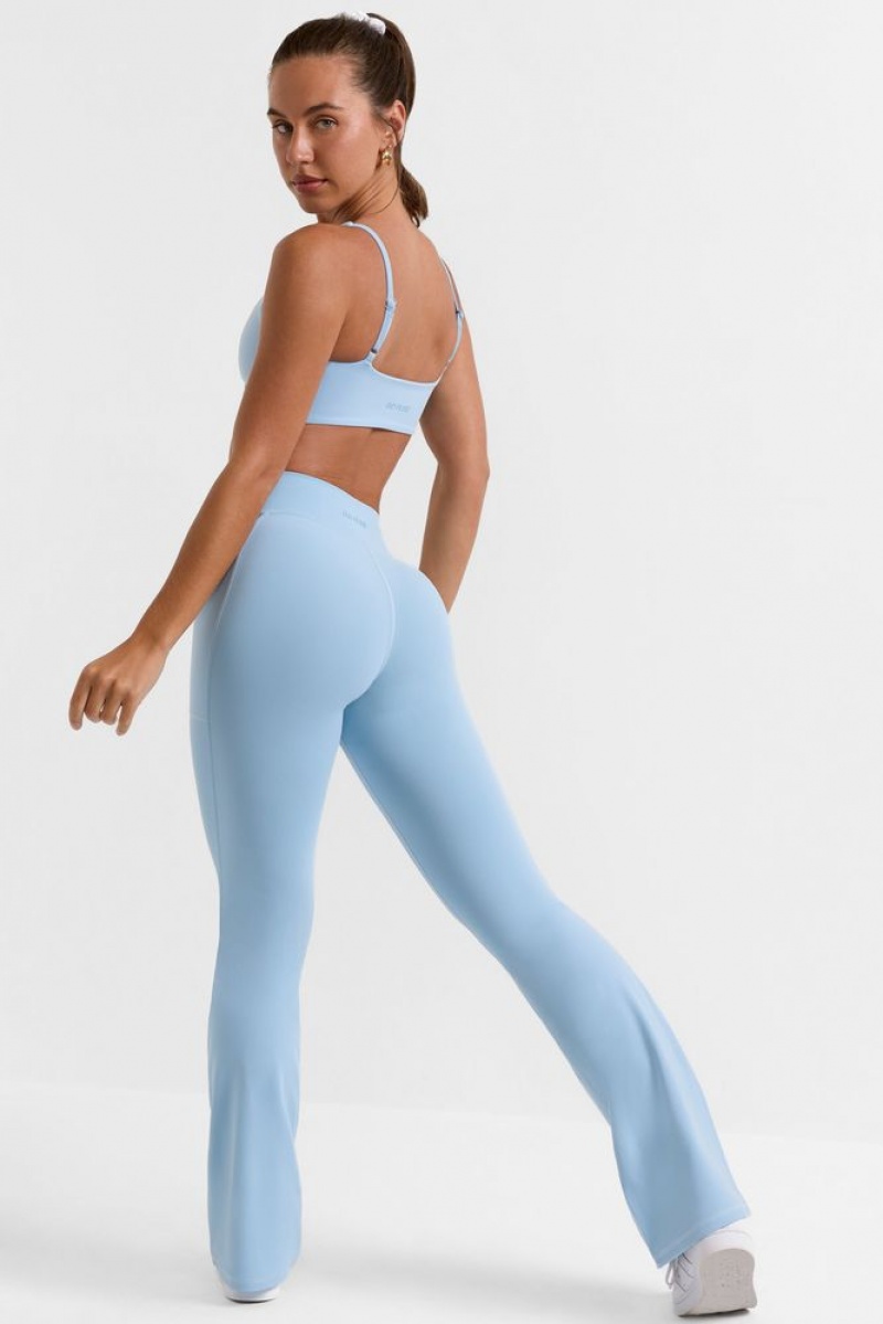 Oh Polly Match Cross Waistband Flare Pocket Leggings Gym Leggings Ice Blue | MZHK-71289