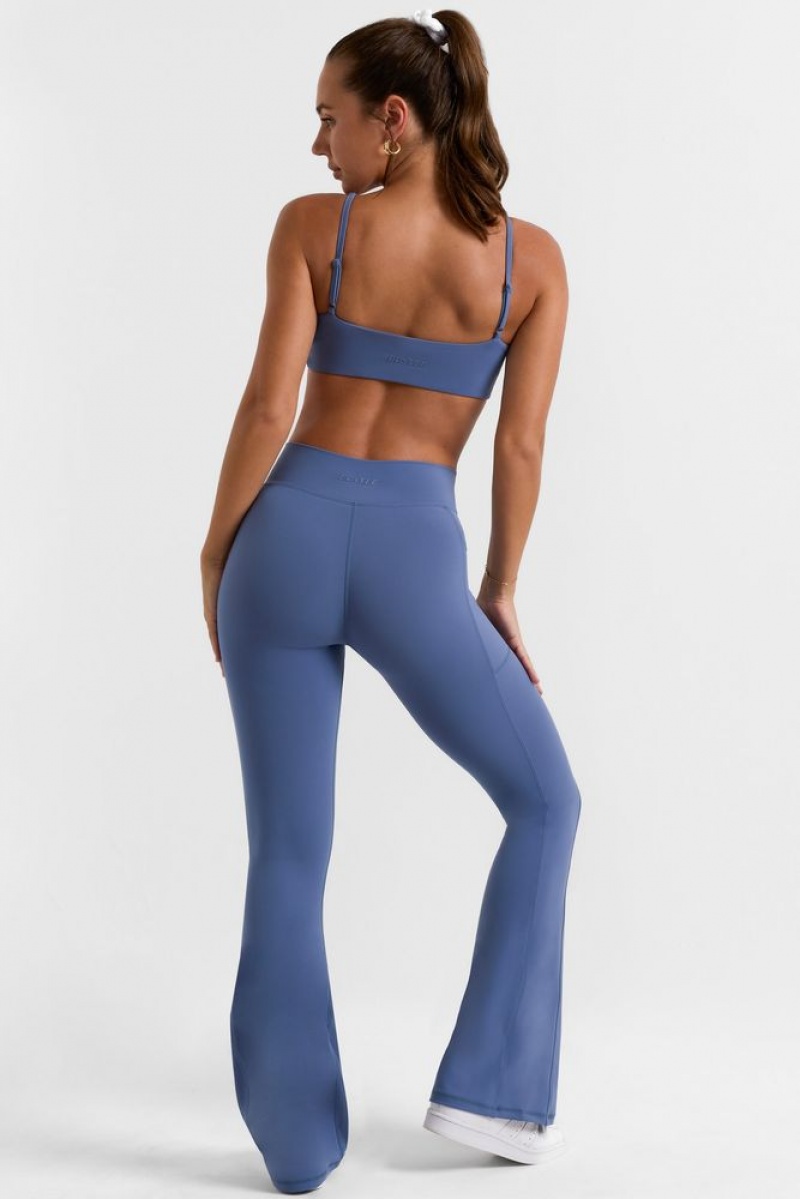 Oh Polly Match Cross Waistband Flare Pocket Leggings Gym Leggings Slate Blue | GSEI-90531