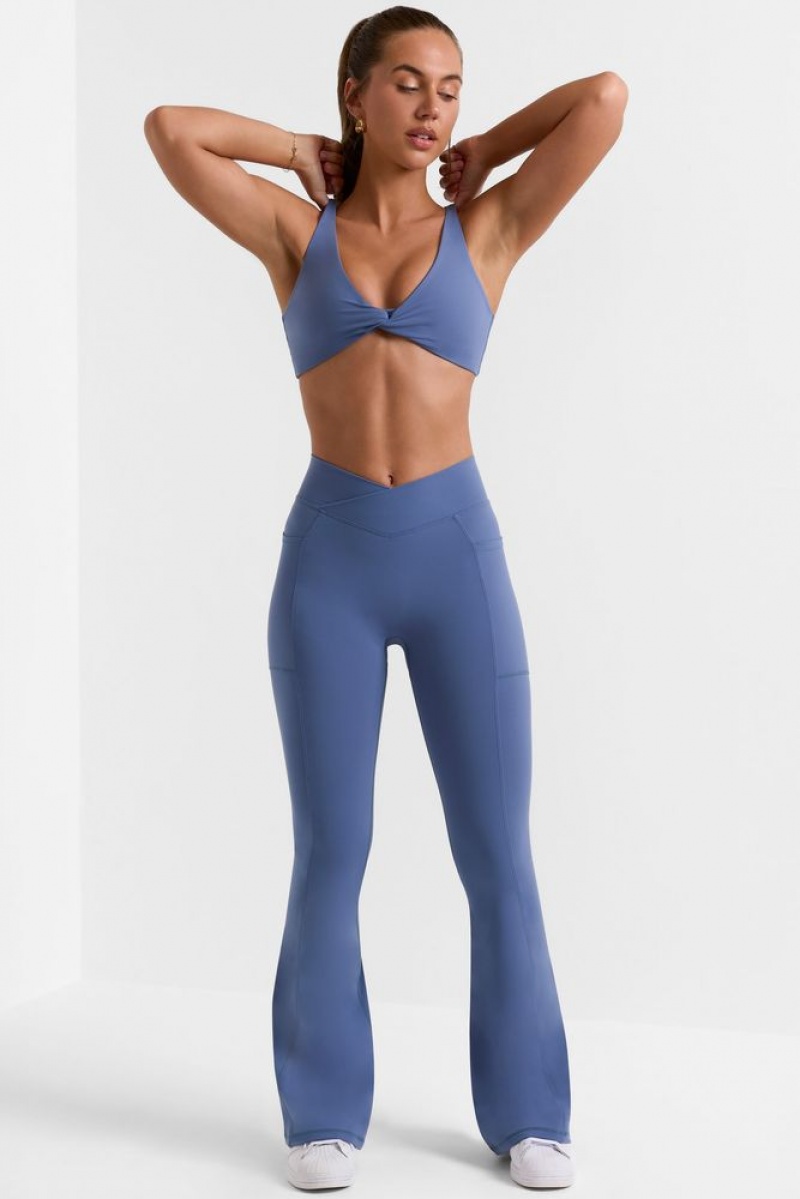 Oh Polly Match Cross Waistband Flare Pocket Leggings Gym Leggings Slate Blue | GSEI-90531