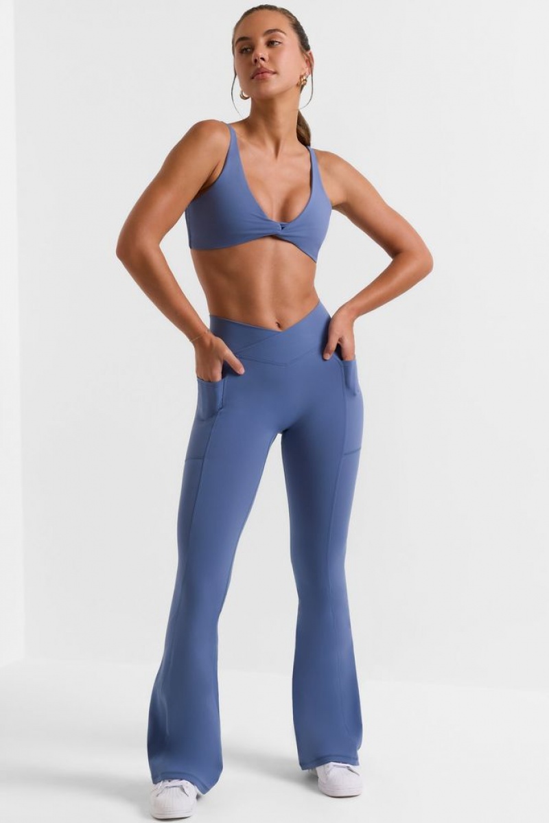 Oh Polly Match Cross Waistband Flare Pocket Leggings Gym Leggings Slate Blue | GSEI-90531