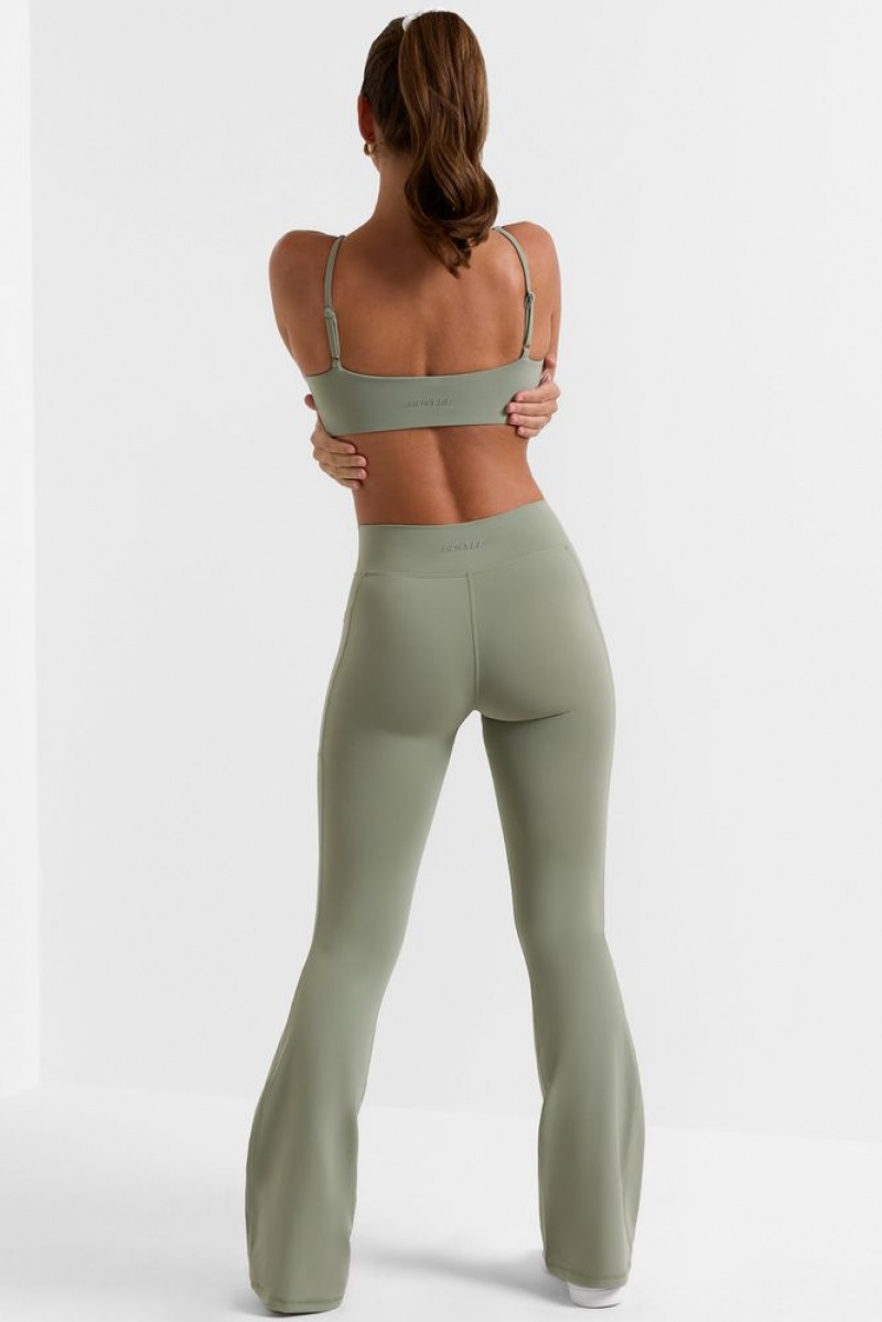 Oh Polly Match Petite Cross Waistband Flare Pocket Leggings Leggings Bamboo Green | ELSZ-86702