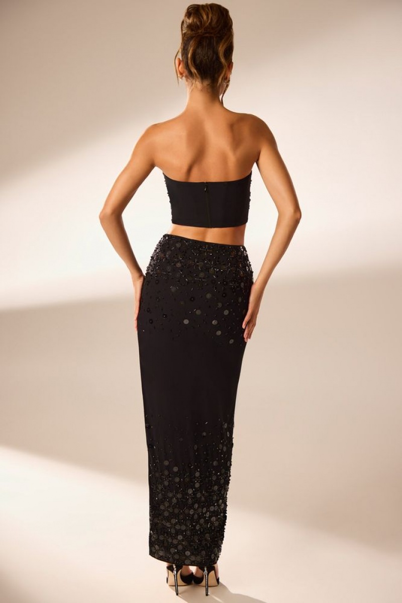 Oh Polly Merope Hand Embellished Maxi Skirt Skirts Black | GEJR-25864