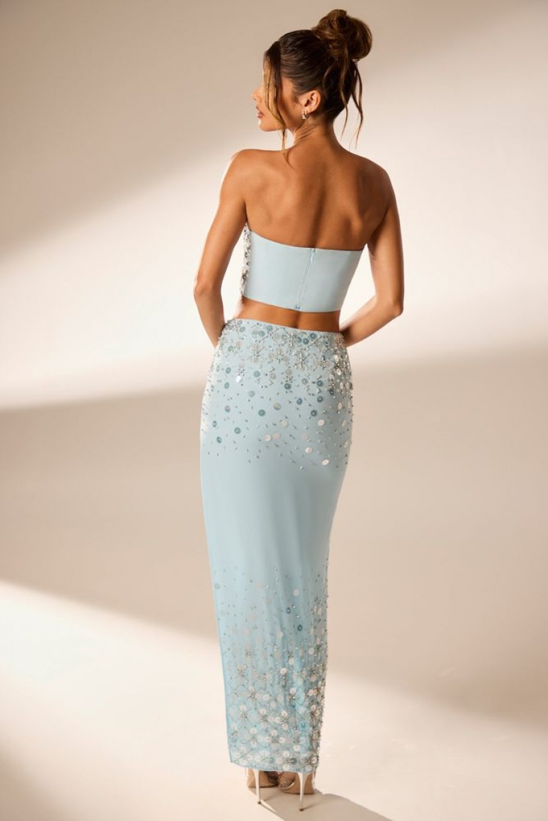 Oh Polly Merope Hand Embellished Maxi Skirt Skirts Blue | VDCT-91564