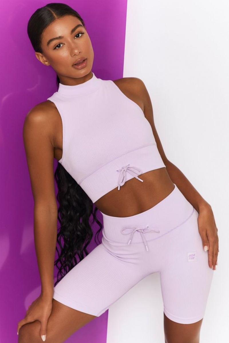 Oh Polly Miles Ahead Ribbed High Neck Crop Top Bo+Tee Tops Lilac | LQWE-96710