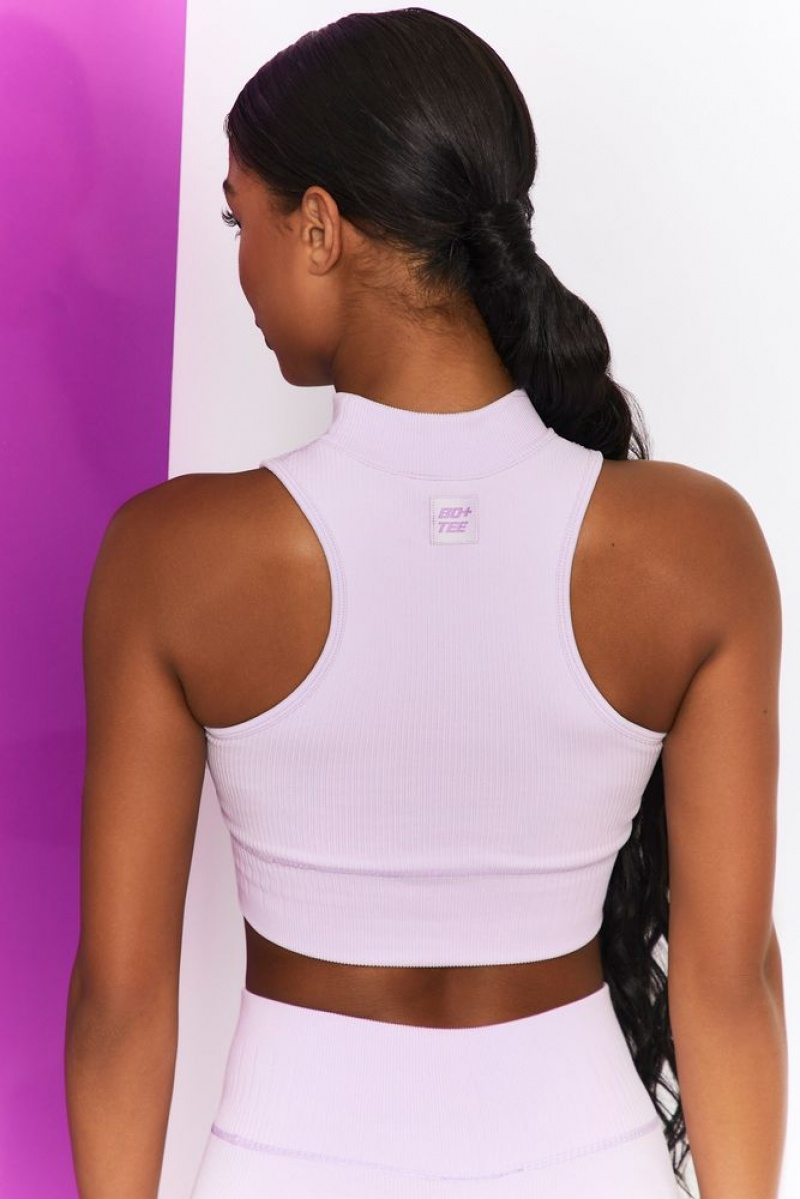 Oh Polly Miles Ahead Ribbed High Neck Crop Top Bo+Tee Tops Lilac | LQWE-96710