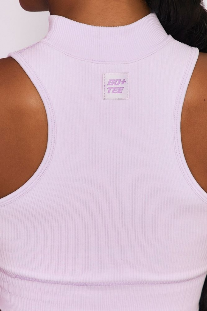 Oh Polly Miles Ahead Ribbed High Neck Crop Top Bo+Tee Tops Lilac | LQWE-96710