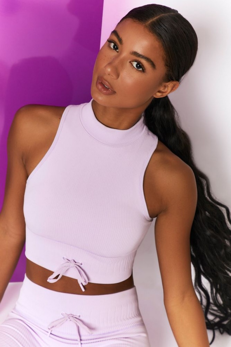 Oh Polly Miles Ahead Ribbed High Neck Crop Top Bo+Tee Tops Lilac | LQWE-96710