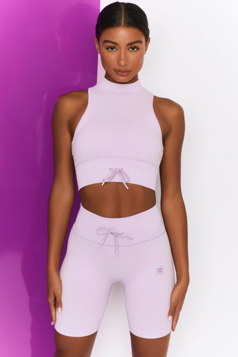 Oh Polly Miles Ahead Ribbed High Neck Crop Top Bo+Tee Tops Lilac | LQWE-96710