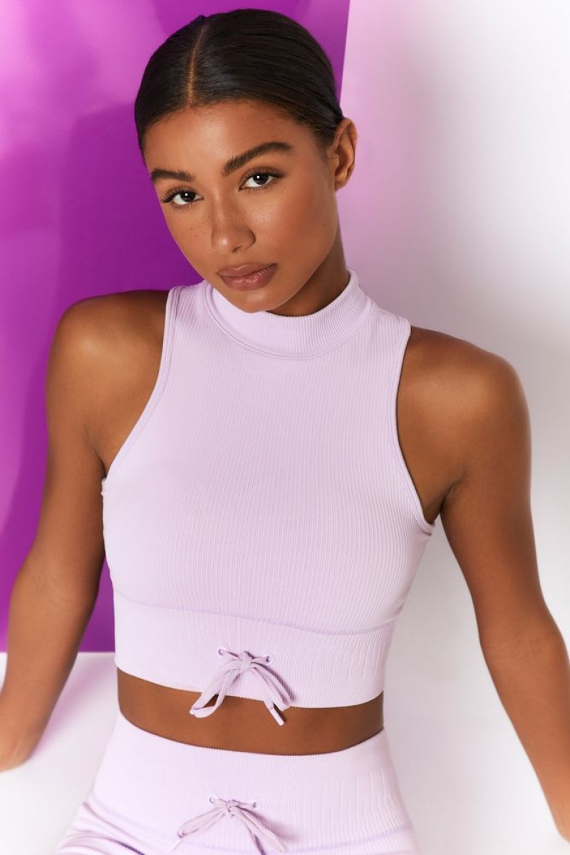 Oh Polly Miles Ahead Ribbed High Neck Crop Top Bo+Tee Tops Lilac | LQWE-96710