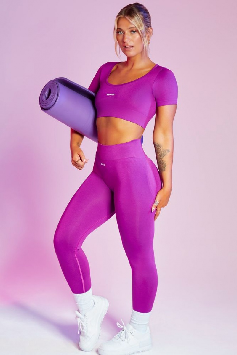 Oh Polly Mindset Seamless Scoop Neck Crop Top Bo+Tee Tops Purple | OGTZ-10564