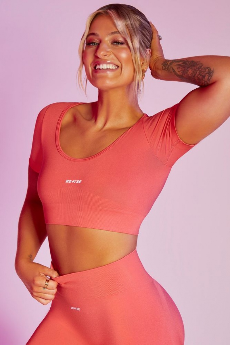 Oh Polly Mindset Seamless Scoop Neck Crop Top Bo+Tee Tops Coral | JAPZ-19523