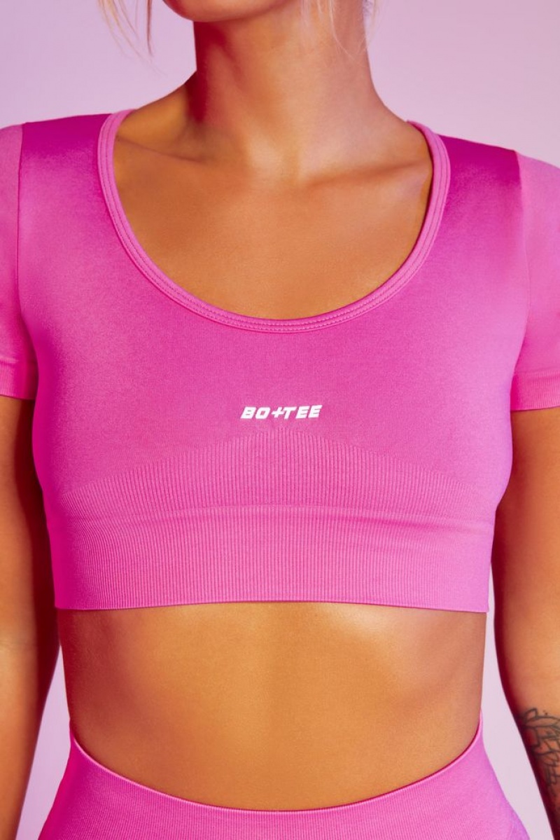 Oh Polly Mindset Seamless Scoop Neck Crop Top Bo+Tee Tops Pink | ZPGF-36205