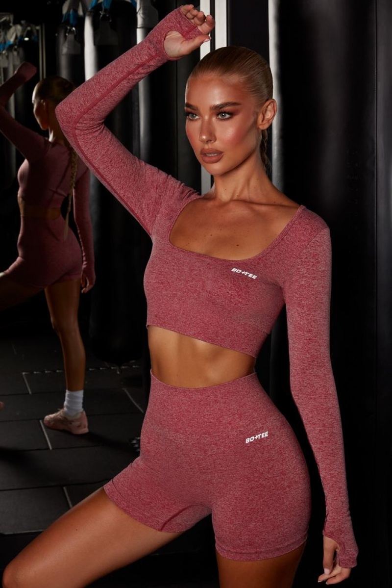 Oh Polly Motion Seamless Long Sleeve Crop Top Bo+Tee Tops Red | VJLI-16504