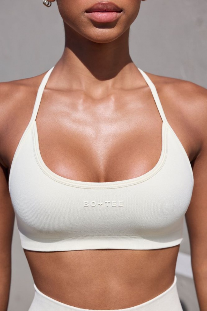 Oh Polly Movement Super Sculpt Seamless Open Back Sports Bra Sports Bras Eggshell | QEYM-17984