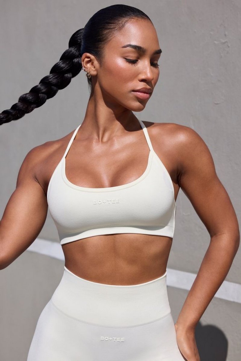 Oh Polly Movement Super Sculpt Seamless Open Back Sports Bra Sports Bras Eggshell | QEYM-17984