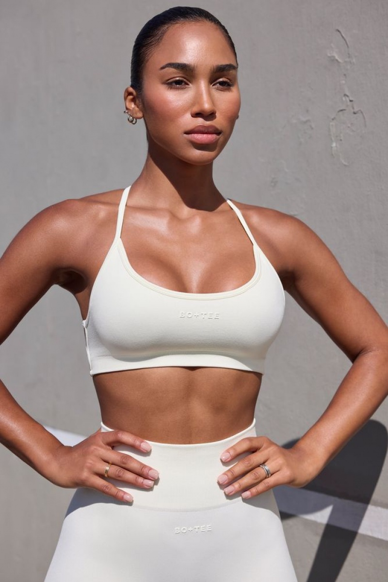 Oh Polly Movement Super Sculpt Seamless Open Back Sports Bra Sports Bras Eggshell | QEYM-17984