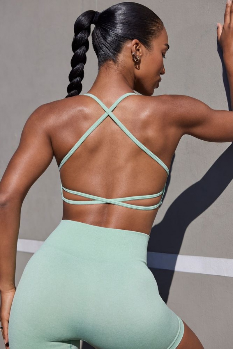 Oh Polly Movement Super Sculpt Seamless Open Back Sports Bra Sports Bras Pistachio | HLRZ-52843