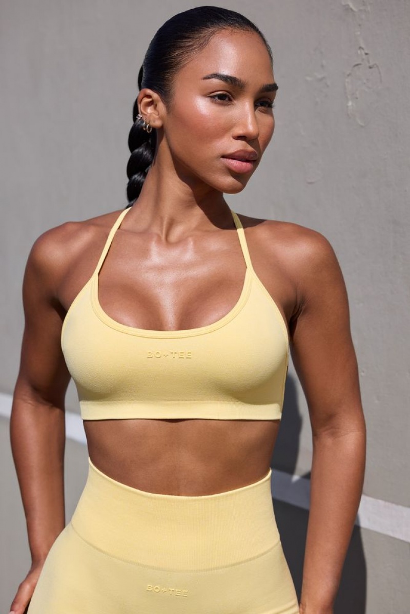 Oh Polly Movement Super Sculpt Seamless Open Back Sports Bra Sports Bras Soft Yellow | DUOR-65820