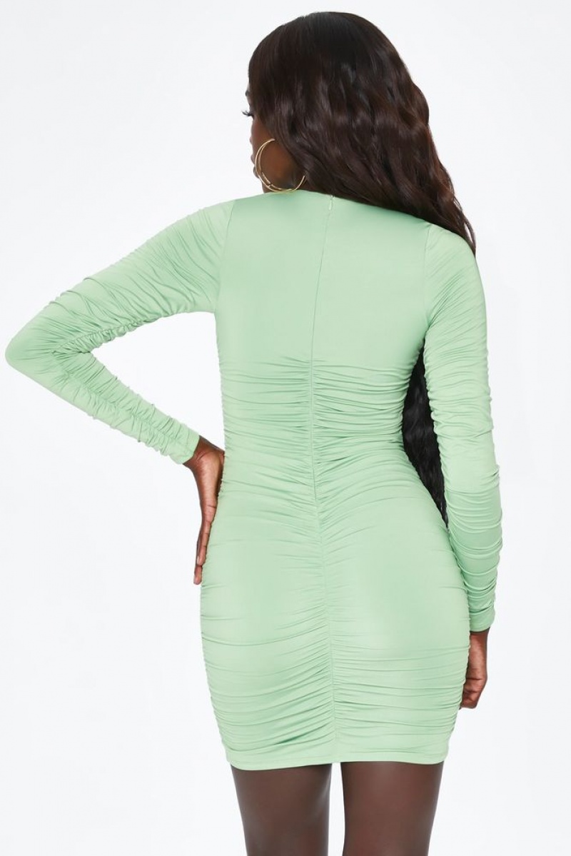 Oh Polly Obsessed With Me Long Sleeve Keyhole Mini Dress Mini Dress Green | FJCI-97052