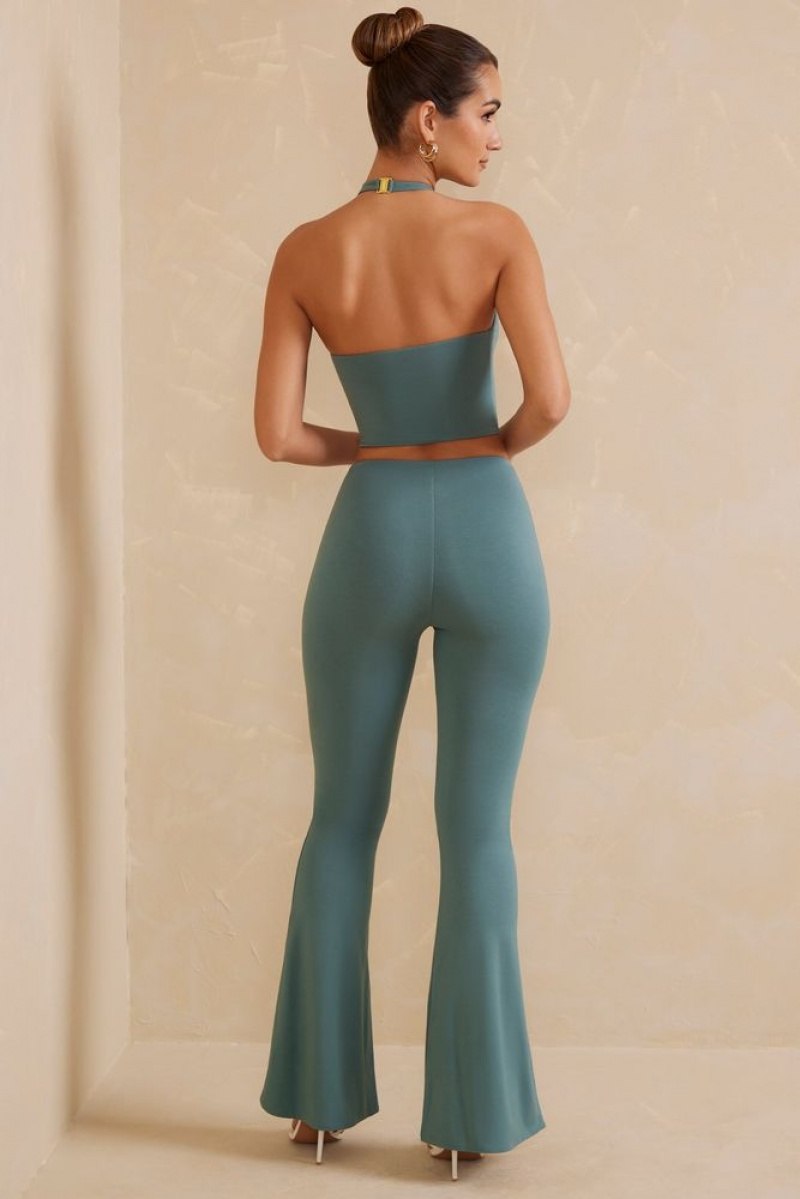 Oh Polly Olja High Waist Flare Trousers Women's Trousers Teal | GLHZ-42015