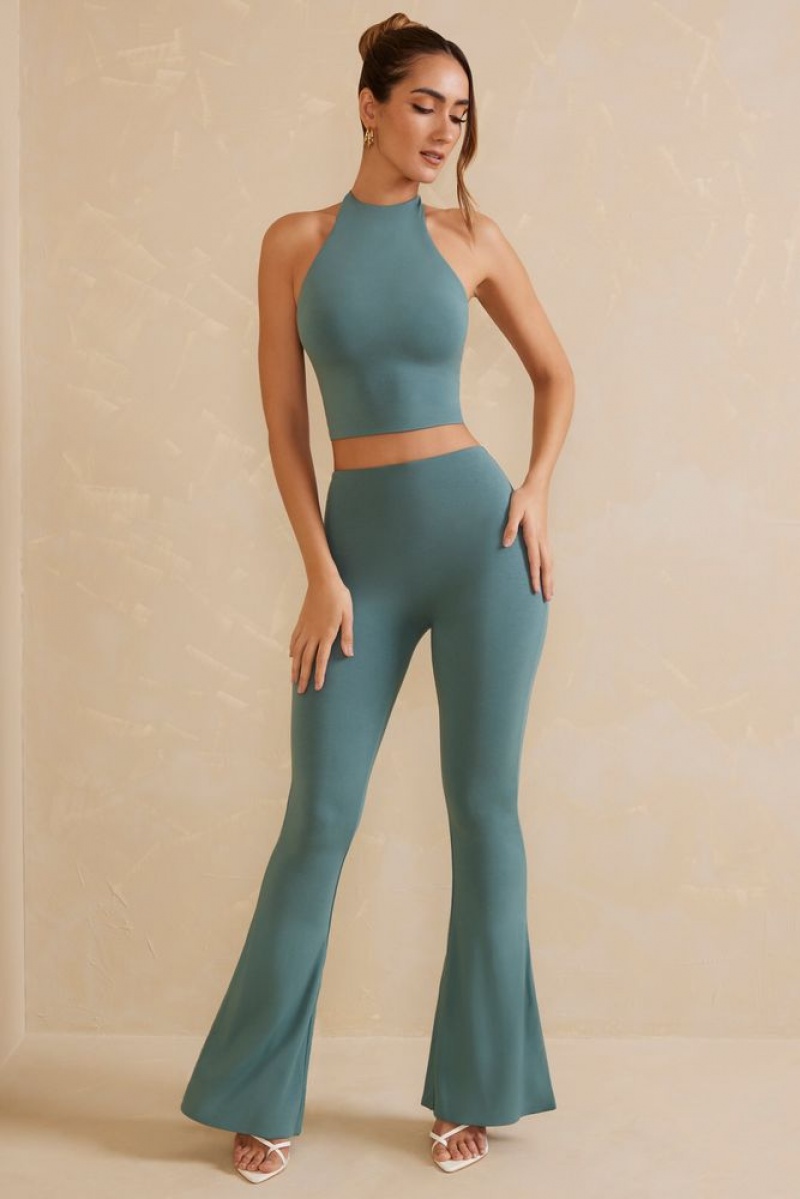 Oh Polly Olja High Waist Flare Trousers Women's Trousers Teal | GLHZ-42015