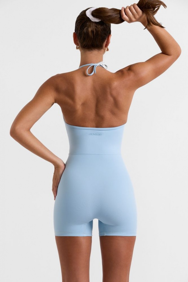 Oh Polly On Court Halterneck Short Unitard Bo+Tee Unitards Ice Blue | DMSQ-80967