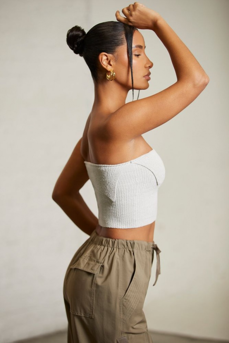 Oh Polly Oran Overlap Bandeau Crop Top Womens Tops Grey | VRJD-42697