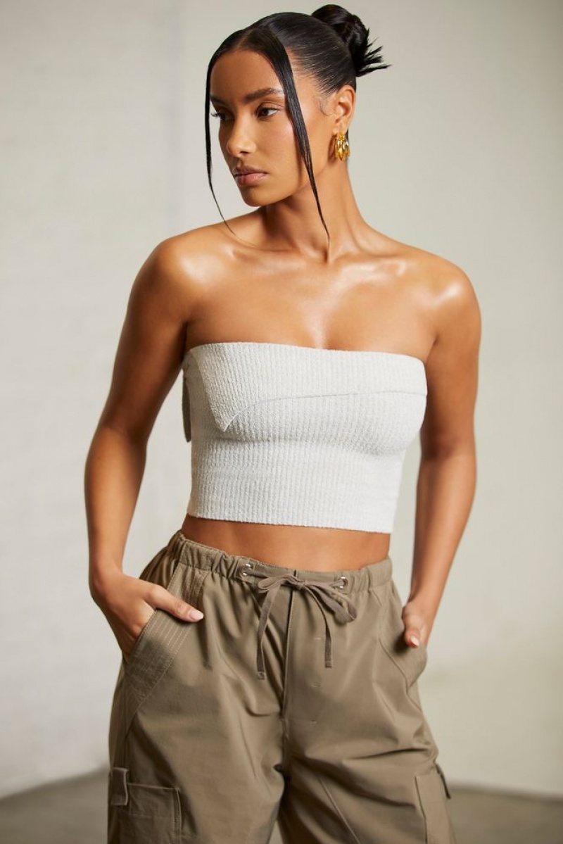 Oh Polly Oran Overlap Bandeau Crop Top Womens Tops Grey | VRJD-42697