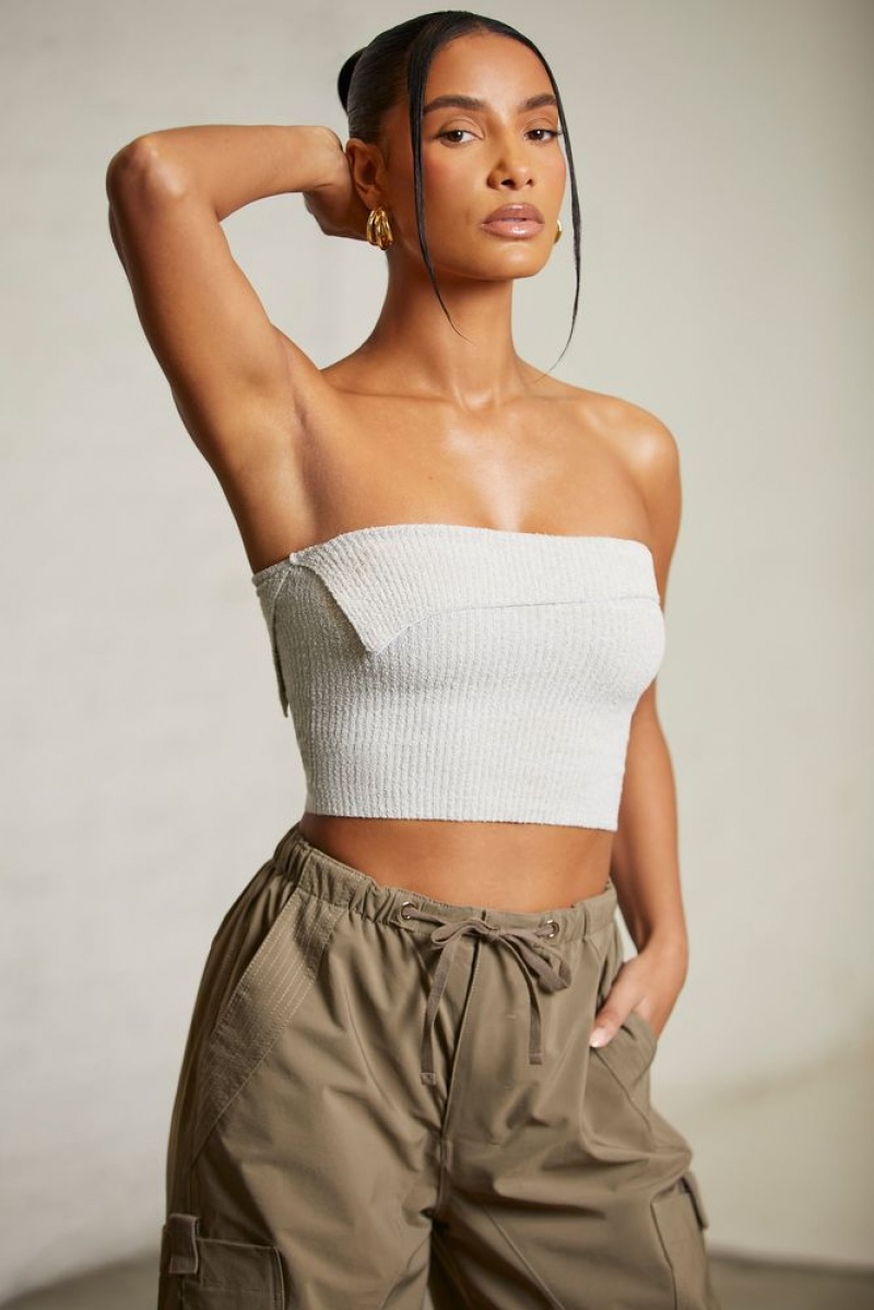 Oh Polly Oran Overlap Bandeau Crop Top Womens Tops Grey | VRJD-42697