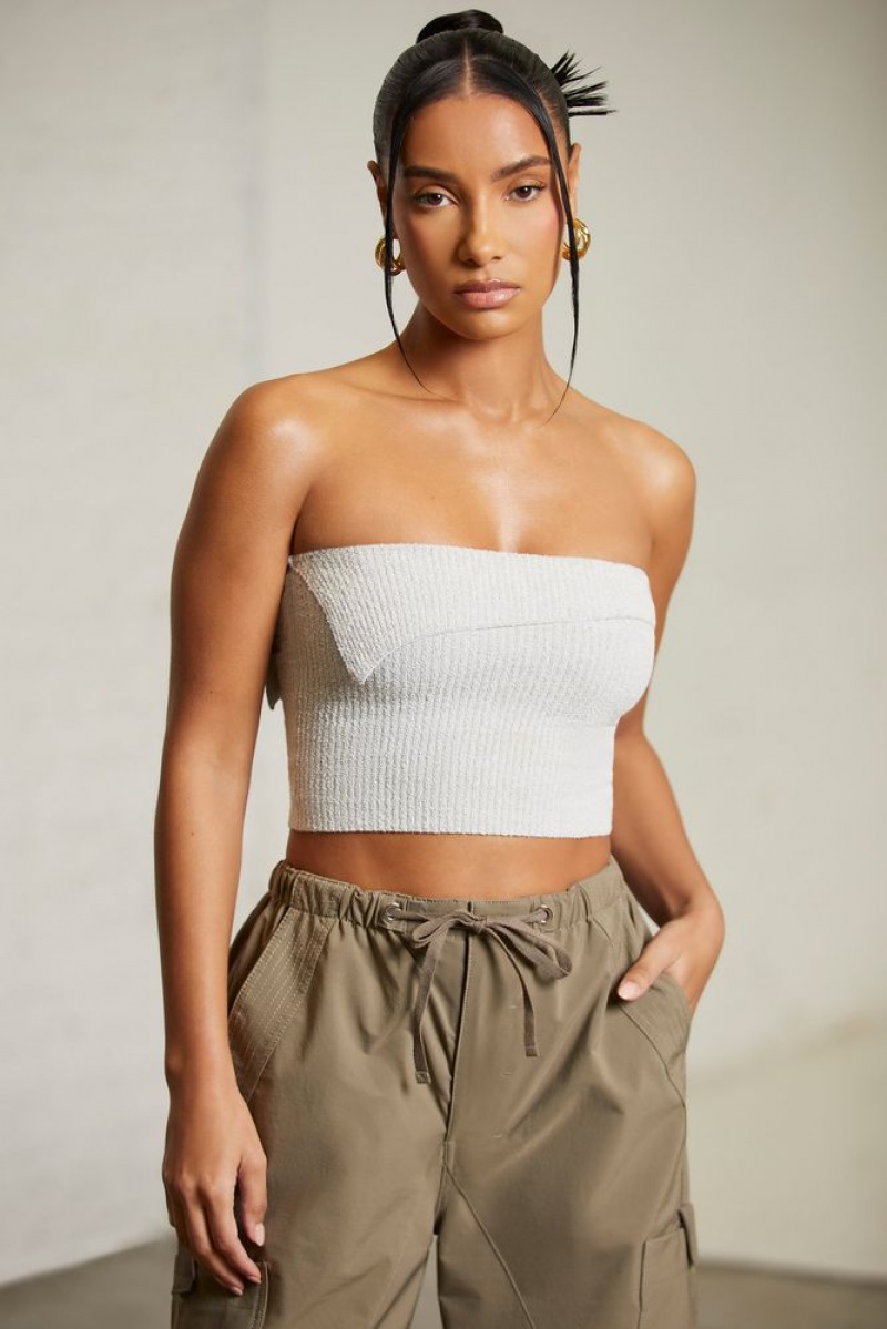 Oh Polly Oran Overlap Bandeau Crop Top Womens Tops Grey | VRJD-42697