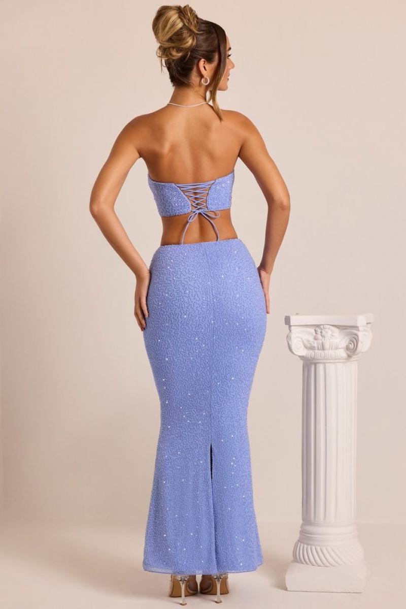 Oh Polly Orleans Embellished Mid-Rise Maxi Skirt Skirts Powder Blue | ABDF-86459