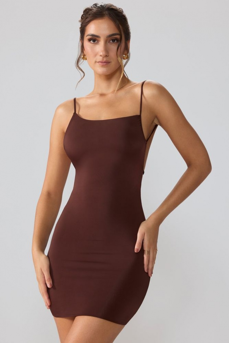 Oh Polly Orli Slinky Jersey Open Back Mini Dress Mini Dress Espresso | EPOJ-29301