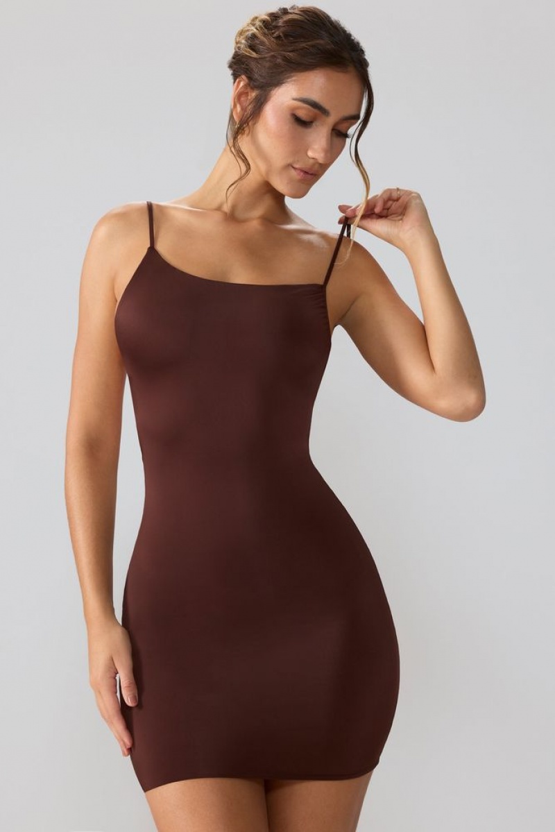 Oh Polly Orli Slinky Jersey Open Back Mini Dress Mini Dress Espresso | EPOJ-29301