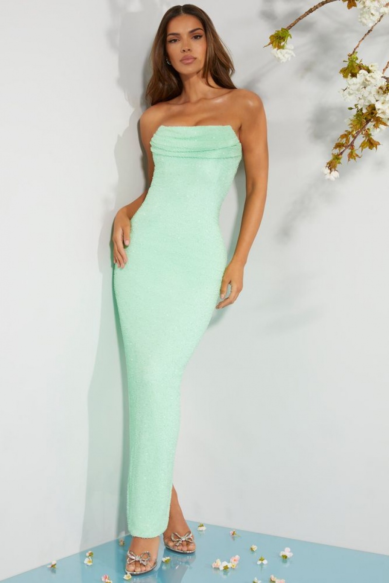 Oh Polly Palermo Embellished Bandeau Cowl Neck Maxi Dress Maxi Dress Mint | YWAD-25931