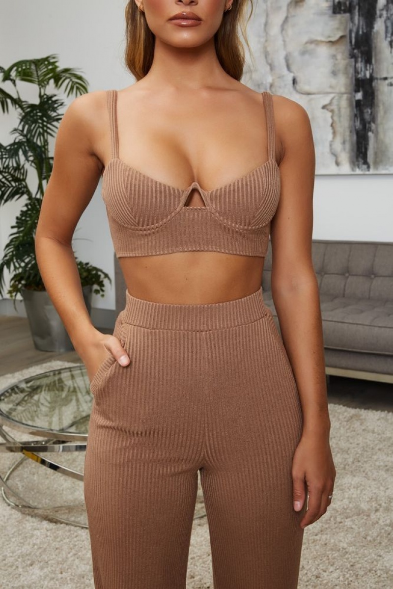 Oh Polly Perfectly Suited Underwired Bralette Crop Top Bo+Tee Tops Coffee | HZAG-04219