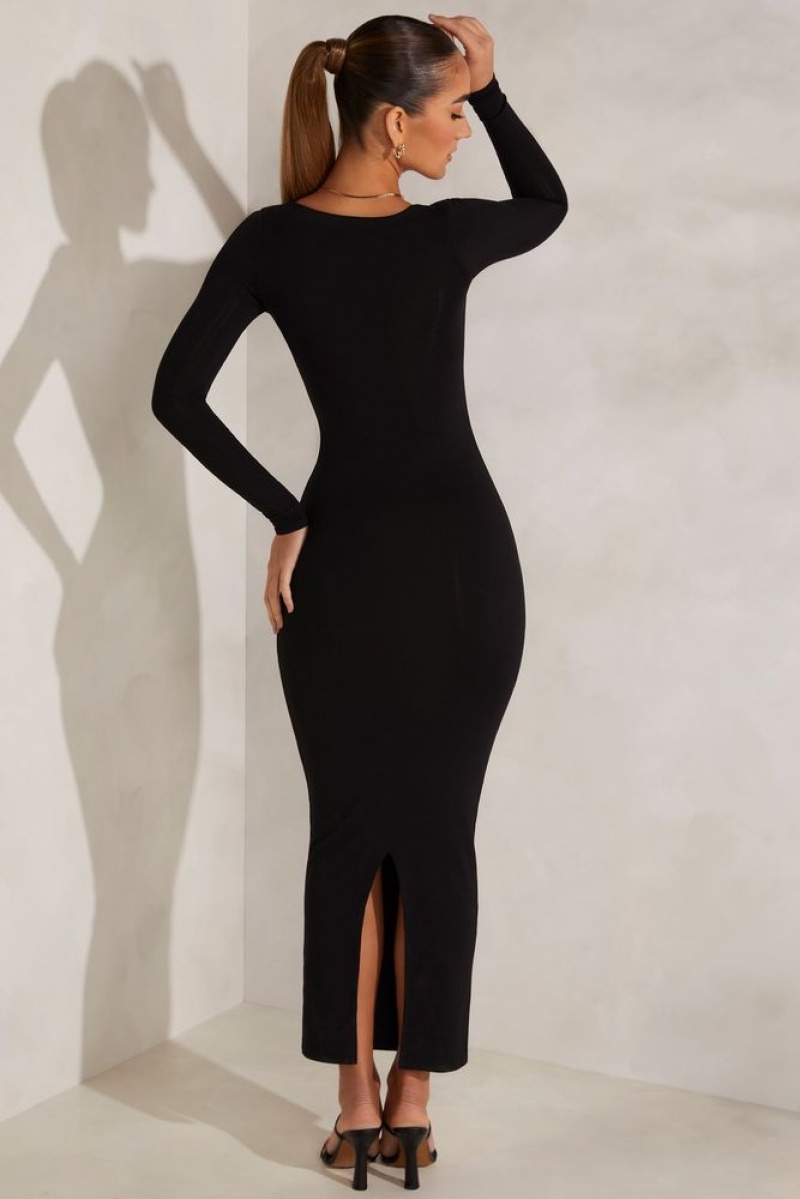 Oh Polly Peyton Long Sleeve Maxi Dress Maxi Dress Black | HVJM-49381