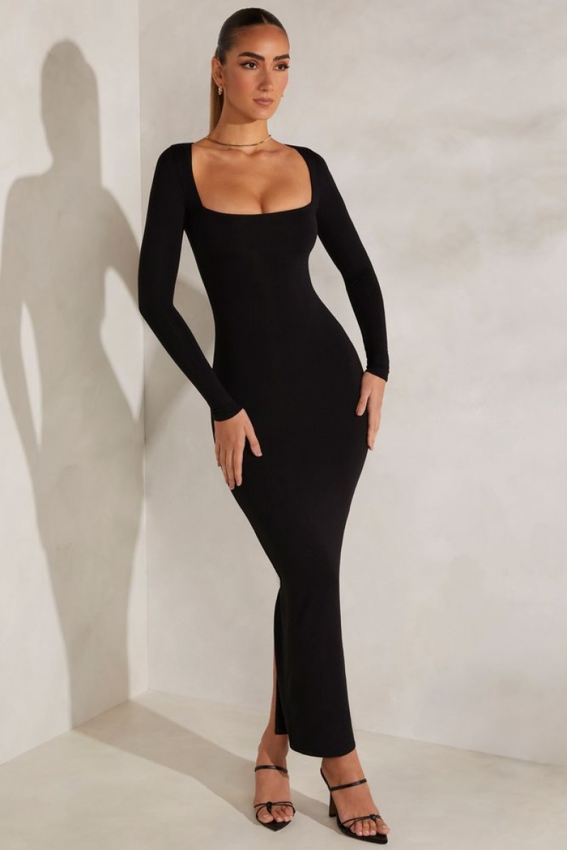 Oh Polly Peyton Long Sleeve Maxi Dress Maxi Dress Black | HVJM-49381