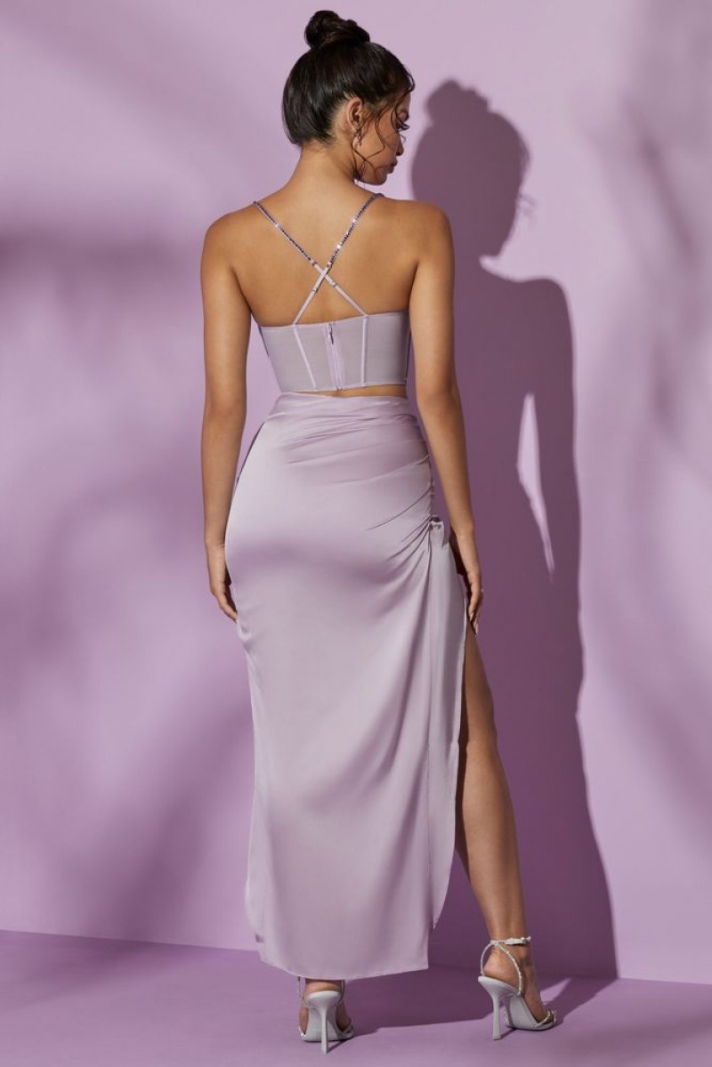 Oh Polly Pia Side Split Maxi Skirt Skirts Lilac | WSBP-83524