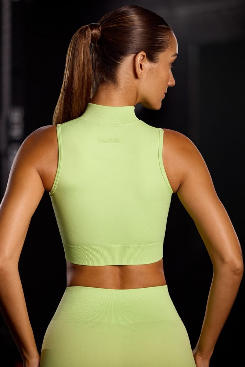 Oh Polly Progression Super Sculpt Seamless High Neck Crop Top Bo+Tee Tops Key Lime | BKRJ-98263