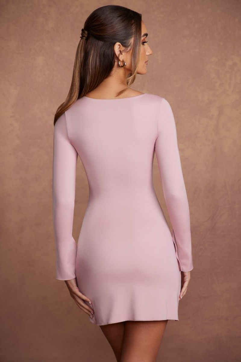 Oh Polly Rea Long Sleeve Asymmetric Mini Dress Mini Dress Mauve | OZKP-46285