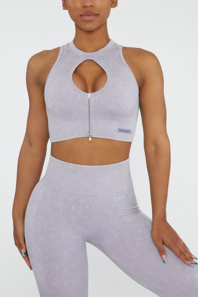 Oh Polly Relay Keyhole Zip Crop Top Bo+Tee Tops Lilac | KIER-27364