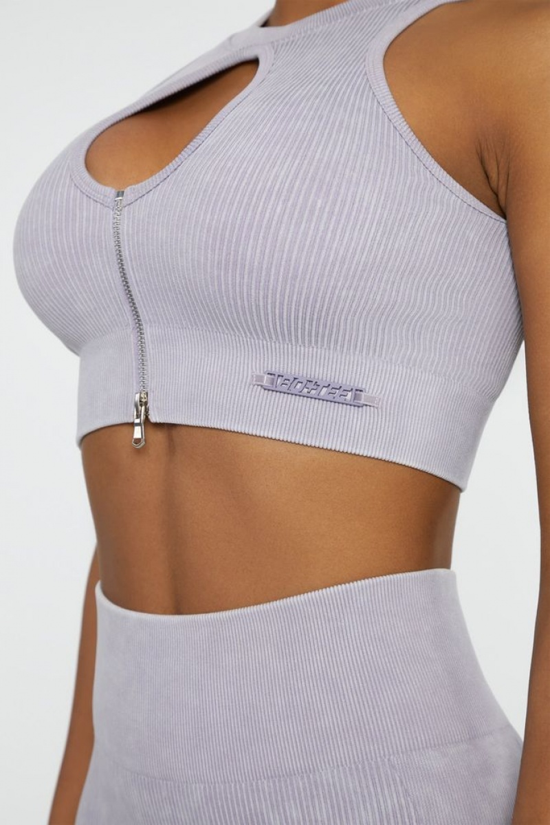 Oh Polly Relay Keyhole Zip Crop Top Bo+Tee Tops Lilac | KIER-27364