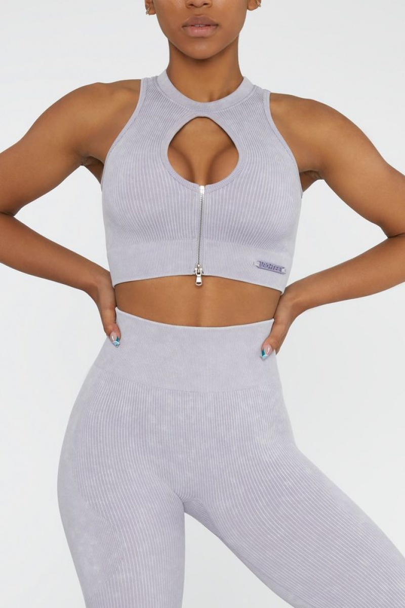 Oh Polly Relay Keyhole Zip Crop Top Bo+Tee Tops Lilac | KIER-27364