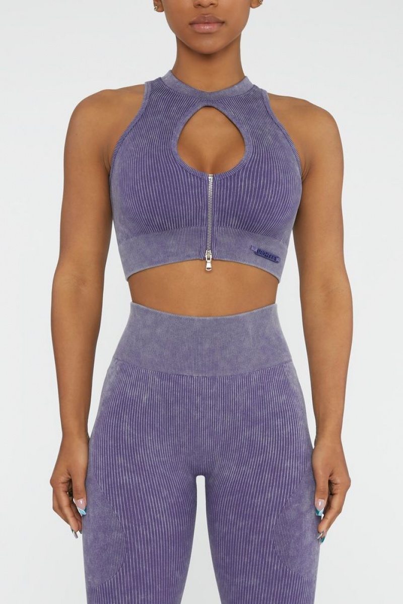 Oh Polly Relay Keyhole Zip Crop Top Bo+Tee Tops Violet | WTEI-74035