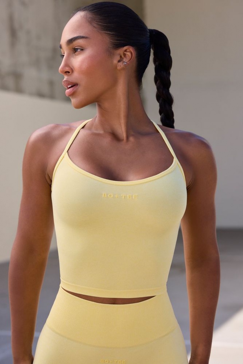 Oh Polly Rhythm Super Sculpt Seamless Scoop Neck Top Bo+Tee Tops Soft Yellow | QLDT-04953