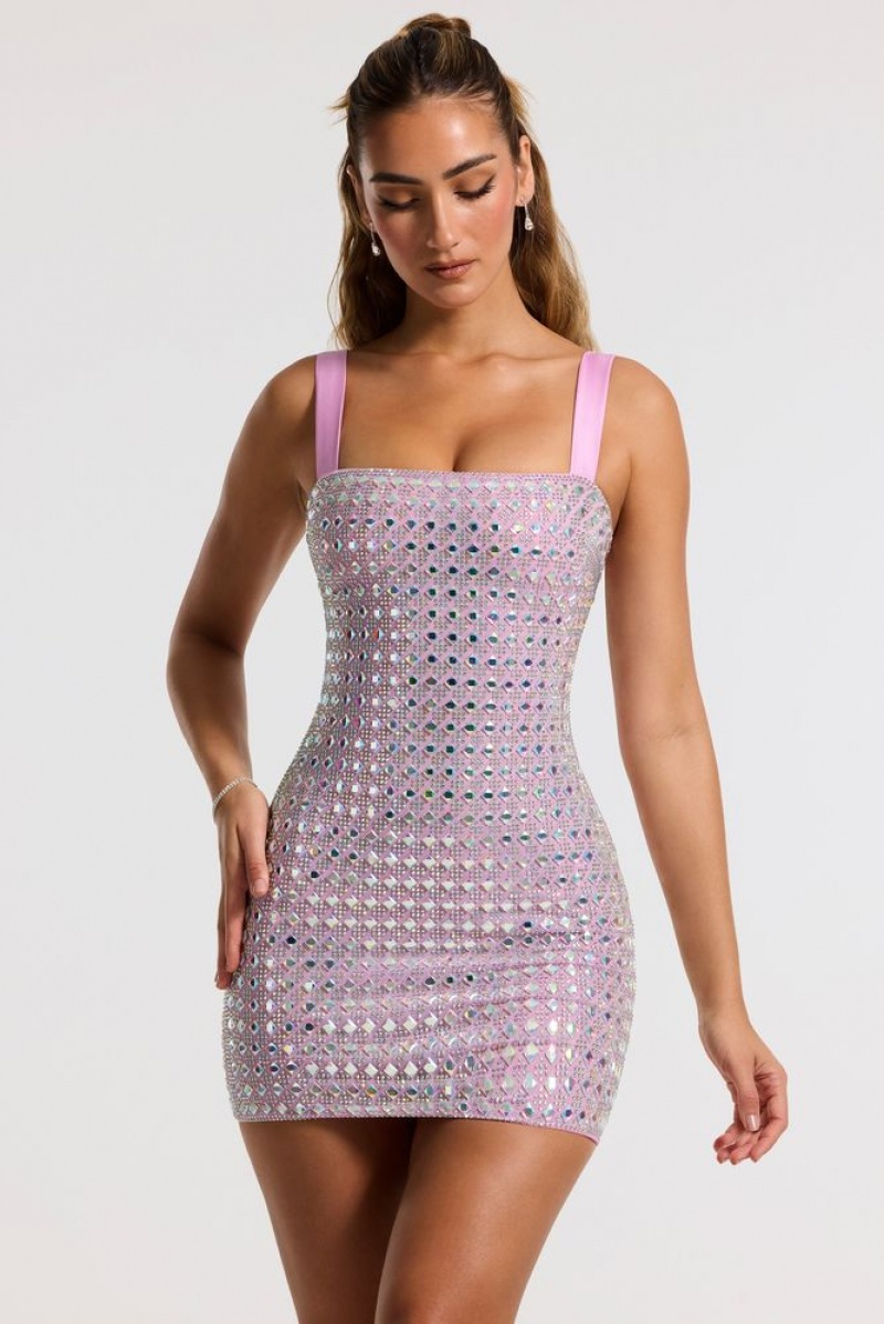 Oh Polly Ruchi Embellished Square Neck Mini Dress Mini Dress Lilac | VELN-60574