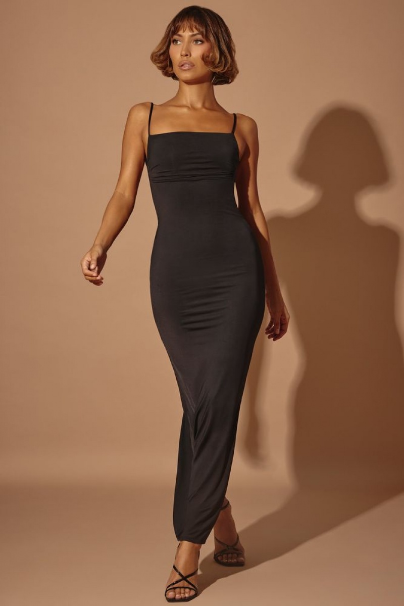 Oh Polly Ryatt Ruched Bodycon Maxi Dress Maxi Dress Black | BDVN-85072